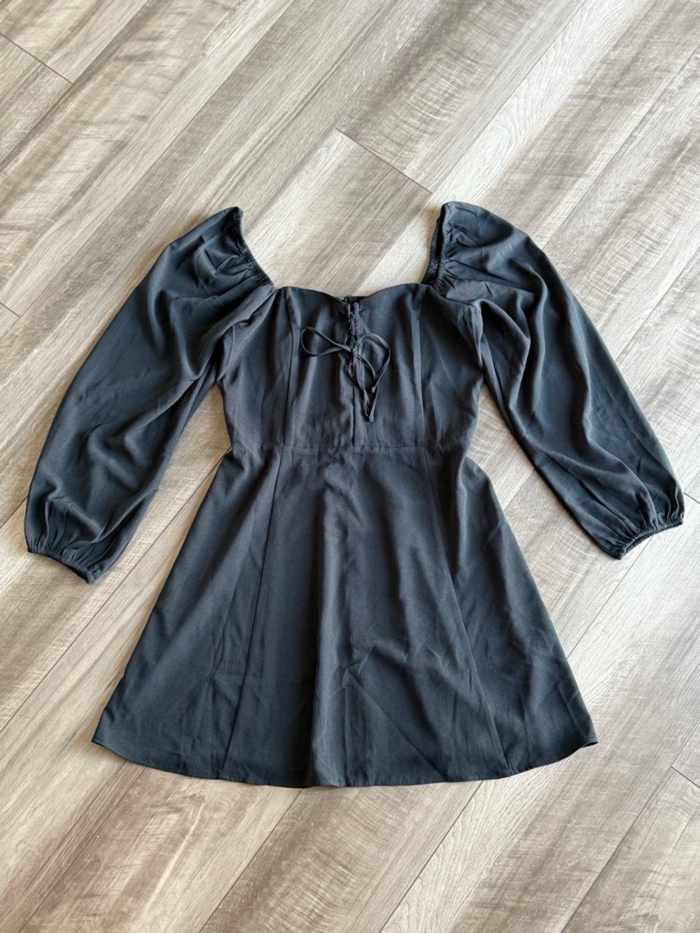 Abercrombie & Fitch Black Long Sleeve Flirty Lace-Up Mini Dress Puff Sleeve Sz M